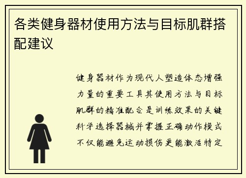 各类健身器材使用方法与目标肌群搭配建议
